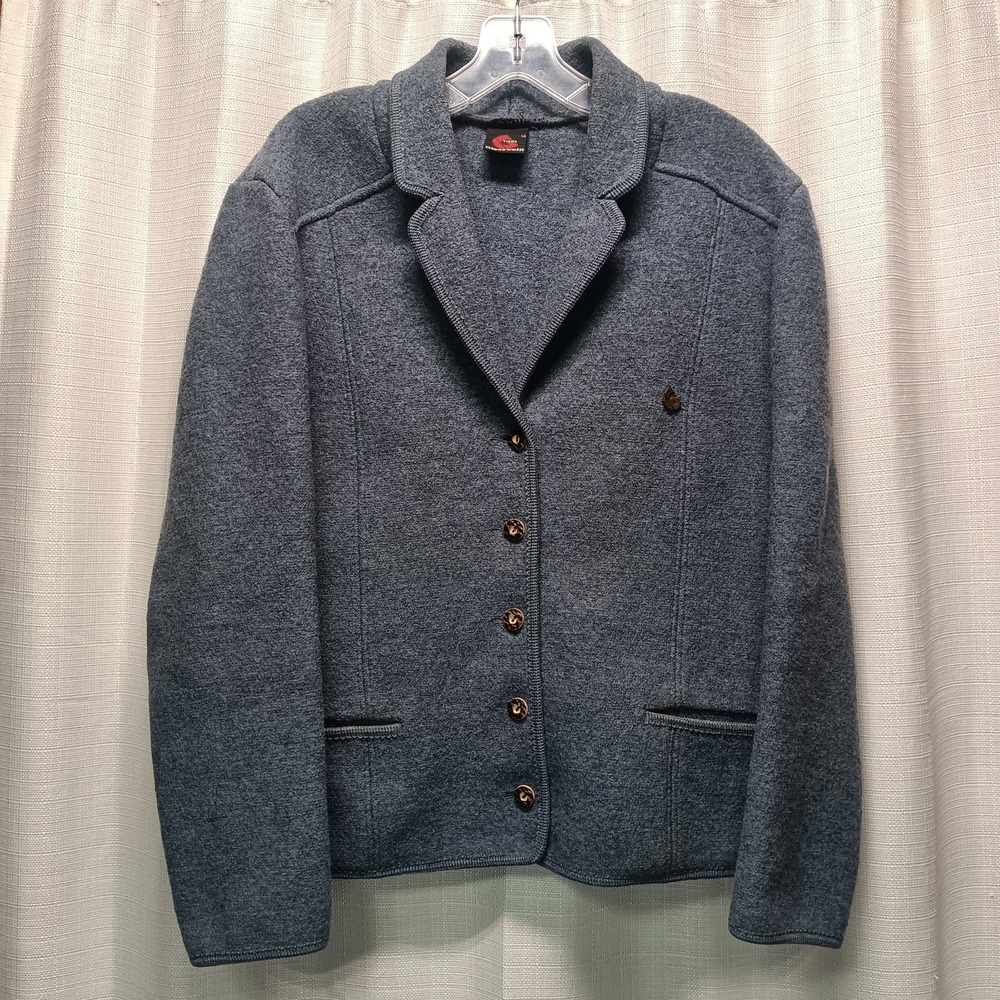 Giesswein Tirol Women's 46 Gray 100% Wool Sweater Jacket Austria‎ Vintage Collar
